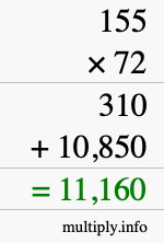 How to calculate 155 times 72 using long multiplication How to calculate 155 times 72 using long multiplication