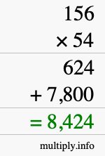 How to calculate 156 times 54 using long multiplication