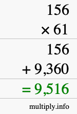 How to calculate 156 times 61 using long multiplication