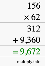How to calculate 156 times 62 using long multiplication