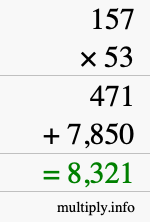 How to calculate 157 times 53 using long multiplication