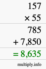 How to calculate 157 times 55 using long multiplication How to calculate 157 times 55 using long multiplication
