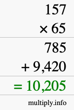How to calculate 157 times 65 using long multiplication How to calculate 157 times 65 using long multiplication
