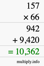 How to calculate 157 times 66 using long multiplication