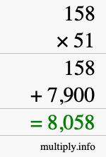 How to calculate 158 times 51 using long multiplication How to calculate 158 times 51 using long multiplication