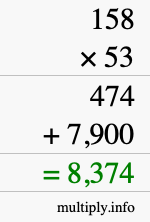 How to calculate 158 times 53 using long multiplication