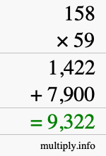 How to calculate 158 times 59 using long multiplication