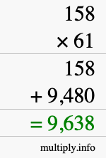 How to calculate 158 times 61 using long multiplication