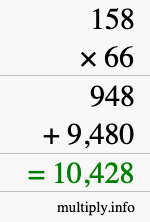 How to calculate 158 times 66 using long multiplication