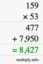 How to calculate 159 times 53 using long multiplication