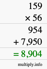 How to calculate 159 times 56 using long multiplication How to calculate 159 times 56 using long multiplication
