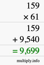 How to calculate 159 times 61 using long multiplication