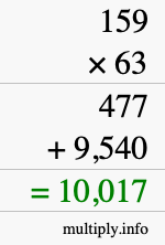 How to calculate 159 times 63 using long multiplication