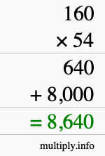 How to calculate 160 times 54 using long multiplication