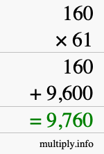 How to calculate 160 times 61 using long multiplication