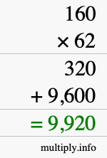 How to calculate 160 times 62 using long multiplication