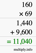 How to calculate 160 times 69 using long multiplication