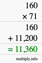 How to calculate 160 times 71 using long multiplication How to calculate 160 times 71 using long multiplication