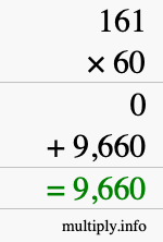 How to calculate 161 times 60 using long multiplication How to calculate 161 times 60 using long multiplication
