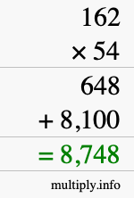 How to calculate 162 times 54 using long multiplication