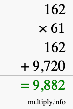 How to calculate 162 times 61 using long multiplication