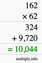 How to calculate 162 times 62 using long multiplication