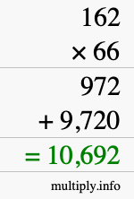How to calculate 162 times 66 using long multiplication