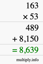 How to calculate 163 times 53 using long multiplication