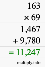 How to calculate 163 times 69 using long multiplication