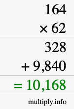 How to calculate 164 times 62 using long multiplication