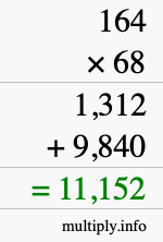 How to calculate 164 times 68 using long multiplication