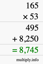 How to calculate 165 times 53 using long multiplication
