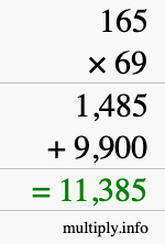How to calculate 165 times 69 using long multiplication