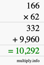 How to calculate 166 times 62 using long multiplication