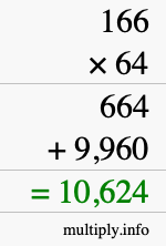 How to calculate 166 times 64 using long multiplication