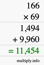 How to calculate 166 times 69 using long multiplication
