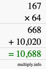 How to calculate 167 times 64 using long multiplication