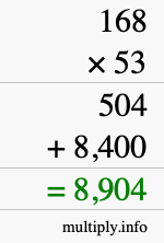 How to calculate 168 times 53 using long multiplication