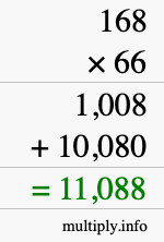 How to calculate 168 times 66 using long multiplication