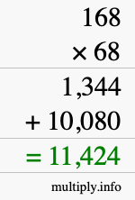How to calculate 168 times 68 using long multiplication