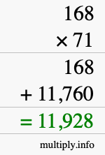 How to calculate 168 times 71 using long multiplication