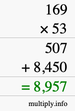 How to calculate 169 times 53 using long multiplication