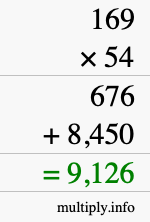 How to calculate 169 times 54 using long multiplication