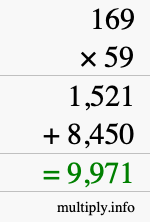 How to calculate 169 times 59 using long multiplication