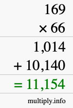 How to calculate 169 times 66 using long multiplication