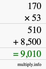 How to calculate 170 times 53 using long multiplication
