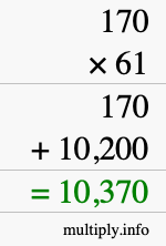 How to calculate 170 times 61 using long multiplication