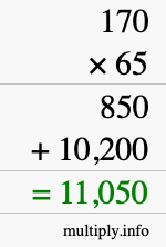 How to calculate 170 times 65 using long multiplication