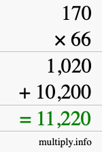 How to calculate 170 times 66 using long multiplication