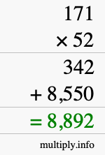 How to calculate 171 times 52 using long multiplication How to calculate 171 times 52 using long multiplication